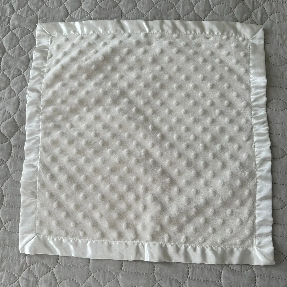 Bearington Ivory Cream Baby Blanket Minky Neutral Satin Trim Plush Lovey White
